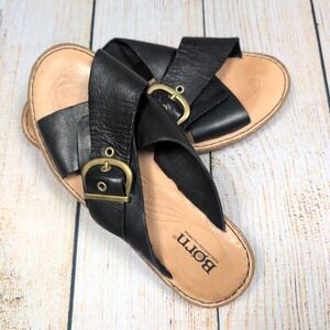 Born‎ Leather Criss Cross Buckle Sandals Slides Comfort Casual Black 7M